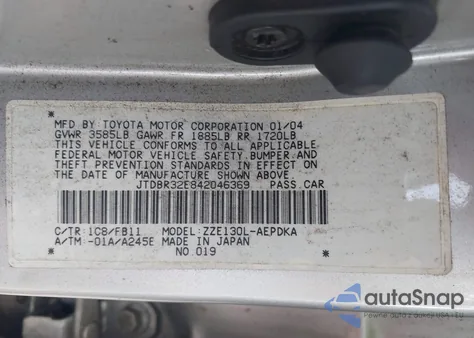 2004 Toyota Corolla Ce z USA, uszkodzony, nr VIN JTDBR32E842046369